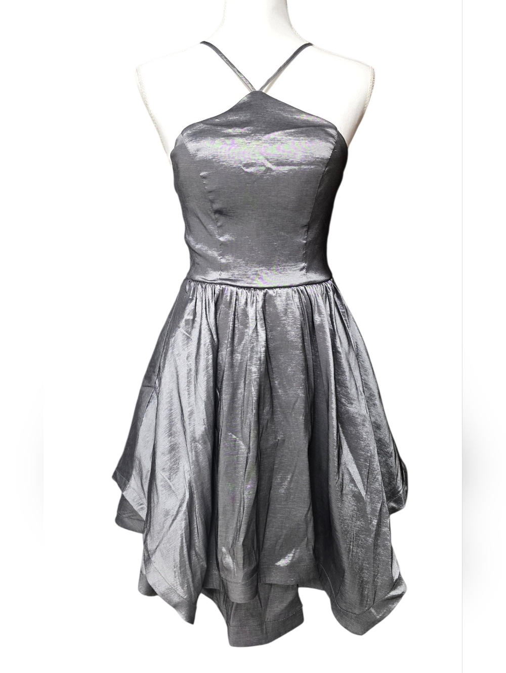 Sequin Hearts Dark Gray Halter Fit-and-Flare Dress